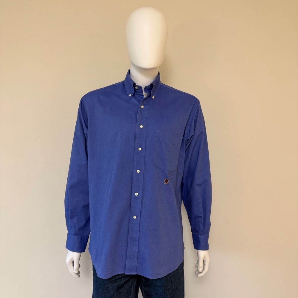 Tommy‎ Hilfiger Mens Original Oxford Blue Button Down Shirt  L  16 34/35 Vintage